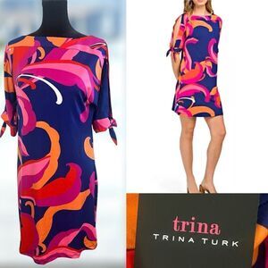 🔥🔥 TRINA TURK Vinet Scrolling Floral Three-quarter Sleeve Dress Size XS